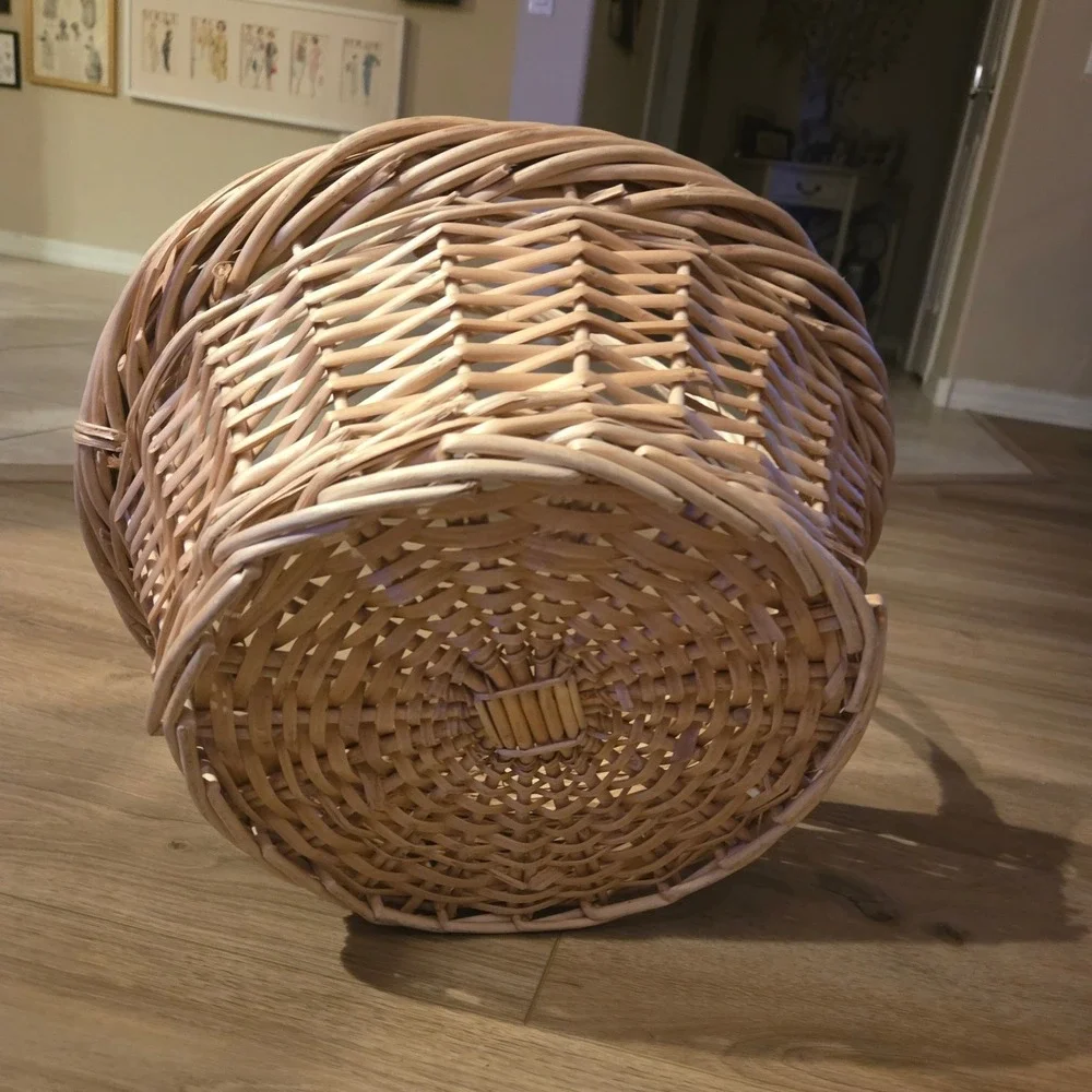Natural Wicker Round Harvest‎ Basket Handle Rustic Farmhouse Handwoven Vintage